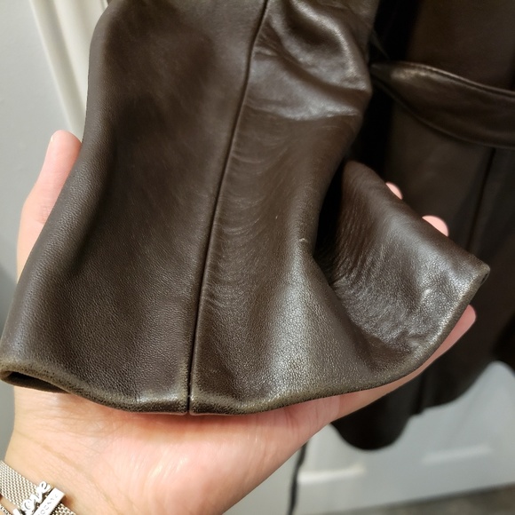 DANIER Brown Genuine Leather Belted Coat - Picture 6 of 8